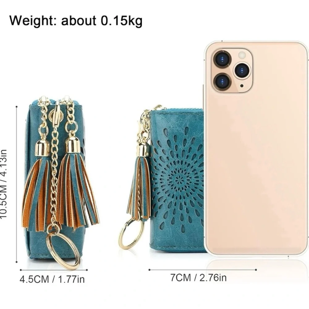 ☀️ $10 SALE | 🆕 Teal Wallet with Tassel Keychain | RFID Blocking - Picture 6 of 10